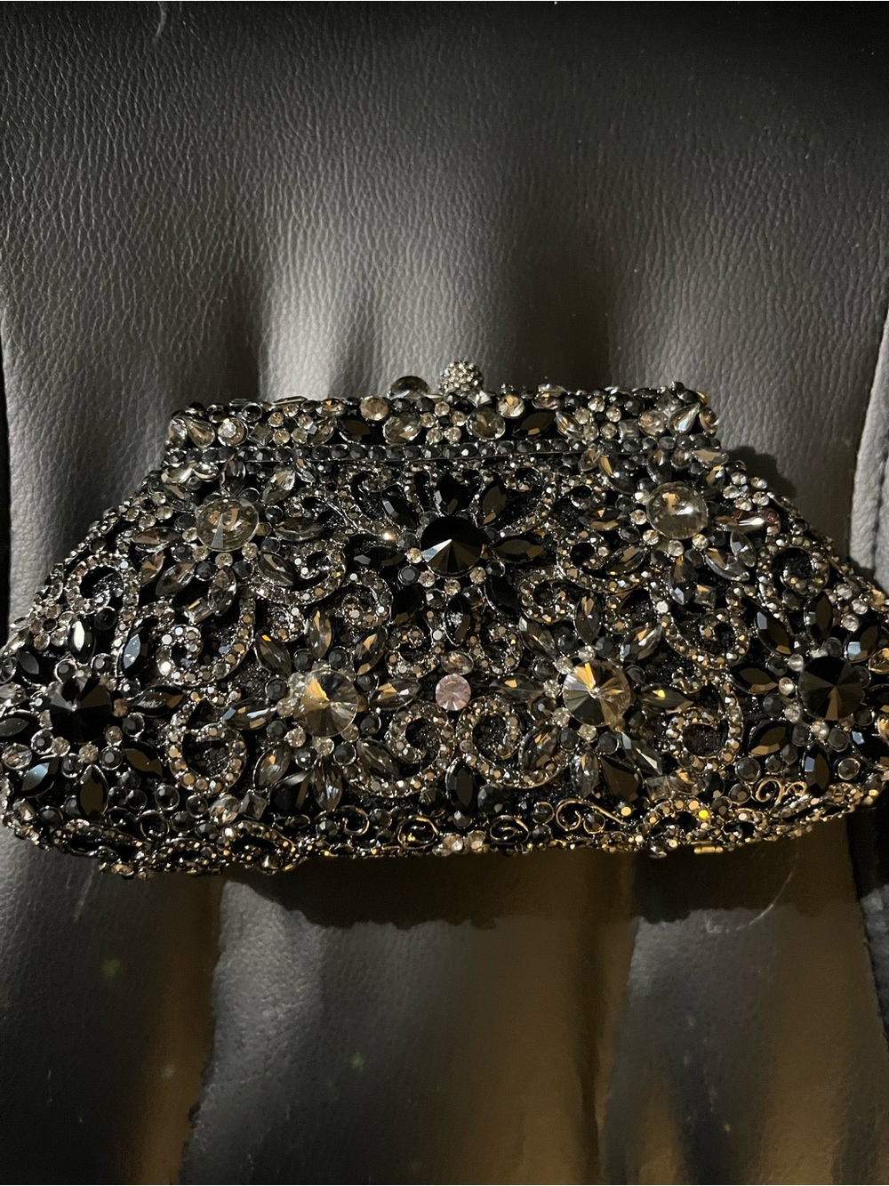 Tasha Black Crystal-Embellished Evening Clutch with Clear Accents
